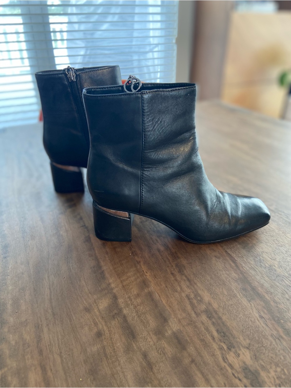 Franco Sarto Black Leather Ankle Booties with Low Block Heel